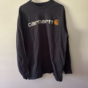 Men's Pullover Carhartt Navy Yellow Spell out Logo Longsleeve Medium Y2K
